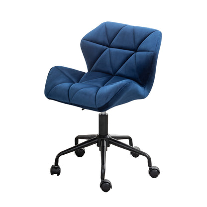 Blue Velvet Diamond Tufted Adjustable Swivel Office Chair