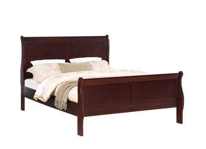 Louis Phillipe Elegant Brown Cherry Queen Sleigh Bed in Solid Wood for Luxurious Bedroom Decor