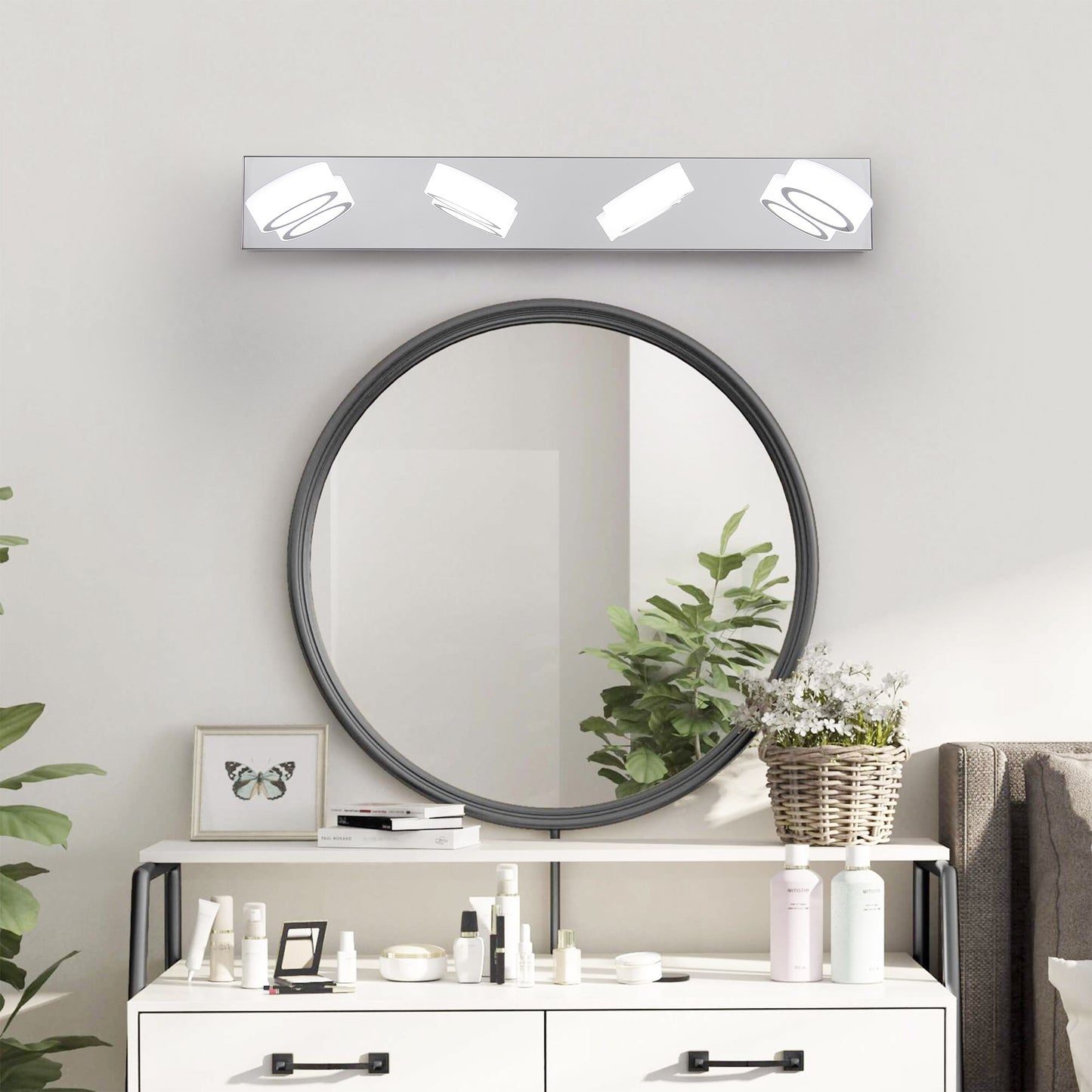 LED 4-Light Vanity Light Fixture for Bathroom - Modern Wall-Mount Over-Mirror Bath Lighting, 29in Chrome