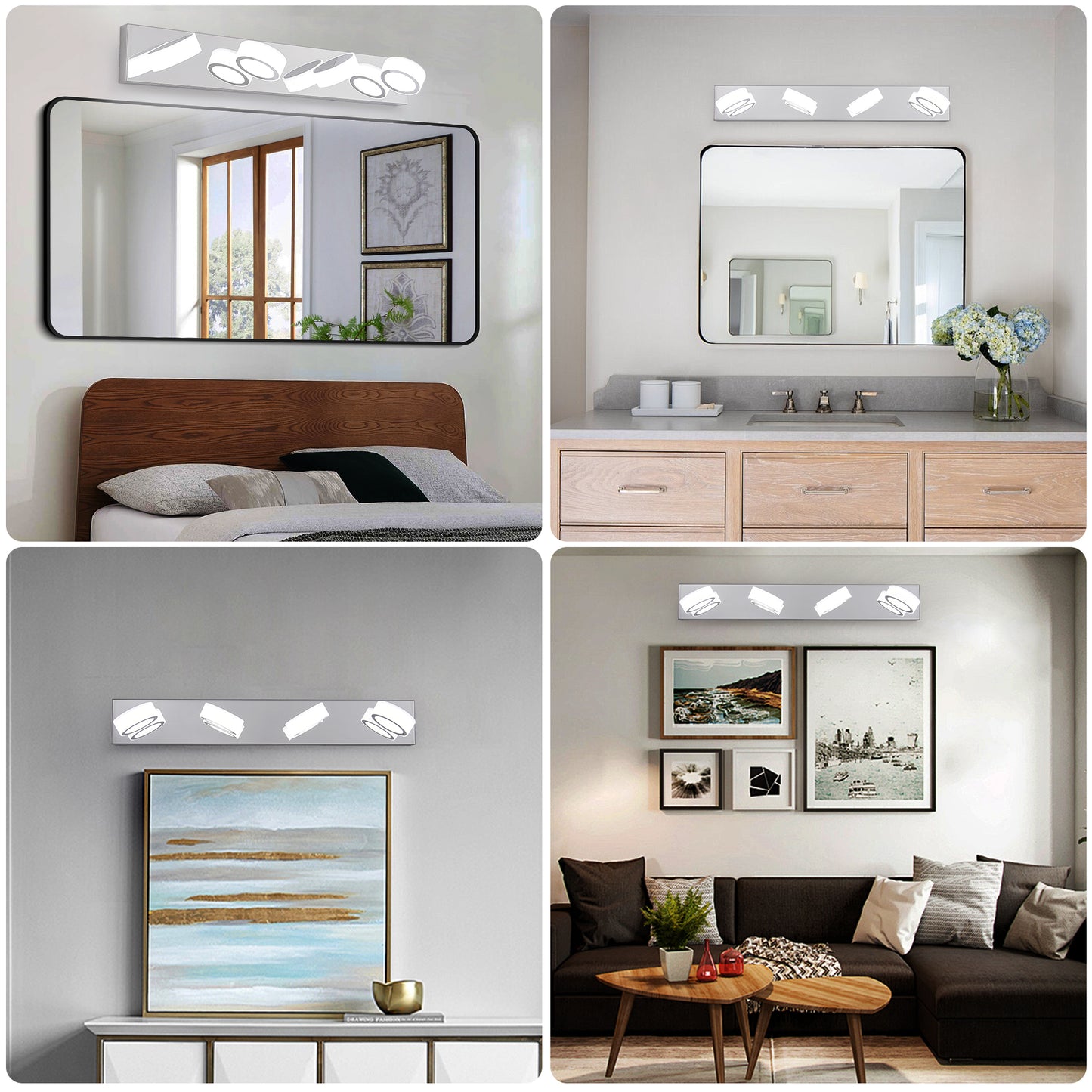 LED 4-Light Vanity Light Fixture for Bathroom - Modern Wall-Mount Over-Mirror Bath Lighting, 29in Chrome