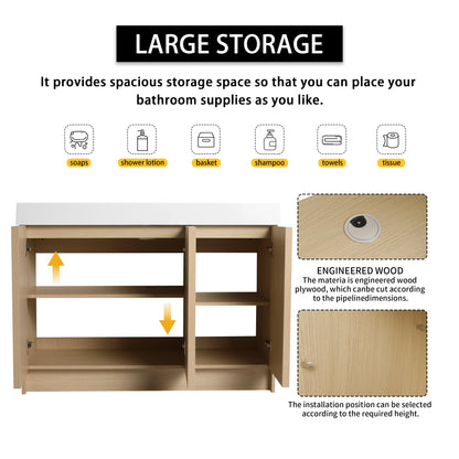 Modern 48" Freestanding Oak Bathroom Vanity with White Resin Sink & Soft-Close Doors