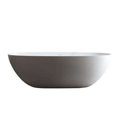 59'' Oval Matte White Solid Surface Freestanding Soaking Tub with Center Drain and Pop-up Drain System