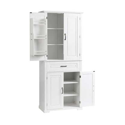 Tall White Bathroom Storage Cabinet with Adjustable Shelf and Drawer, Versatile Multi-Functional Organizer