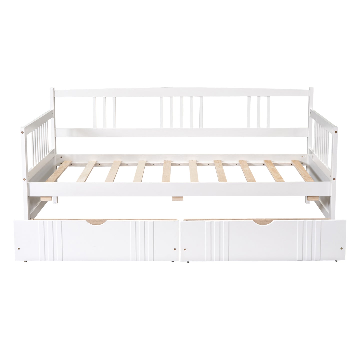 White Twin Size Wood Daybed with Dual Storage Drawers