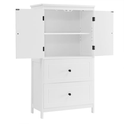 White MDF Bathroom Storage Cabinet with Adjustable Shelves, Two Doors, and Drawers