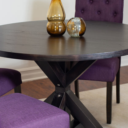 Five Piece Dining Set Round Cross Buck Table Four Chairs