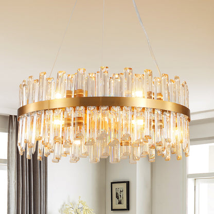 23.6-Inch Modern Crystal Chandelier, Iron Frame, 12-Bulb E12, Hardwired 120V, Living Room Lighting Golden