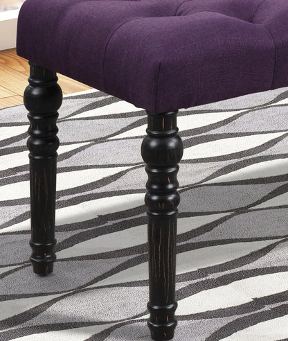 48-Inch Fabric Tufted Dining Bench with Solid Wood Turned Legs, Tufted Upholstery, Black Finish Purple