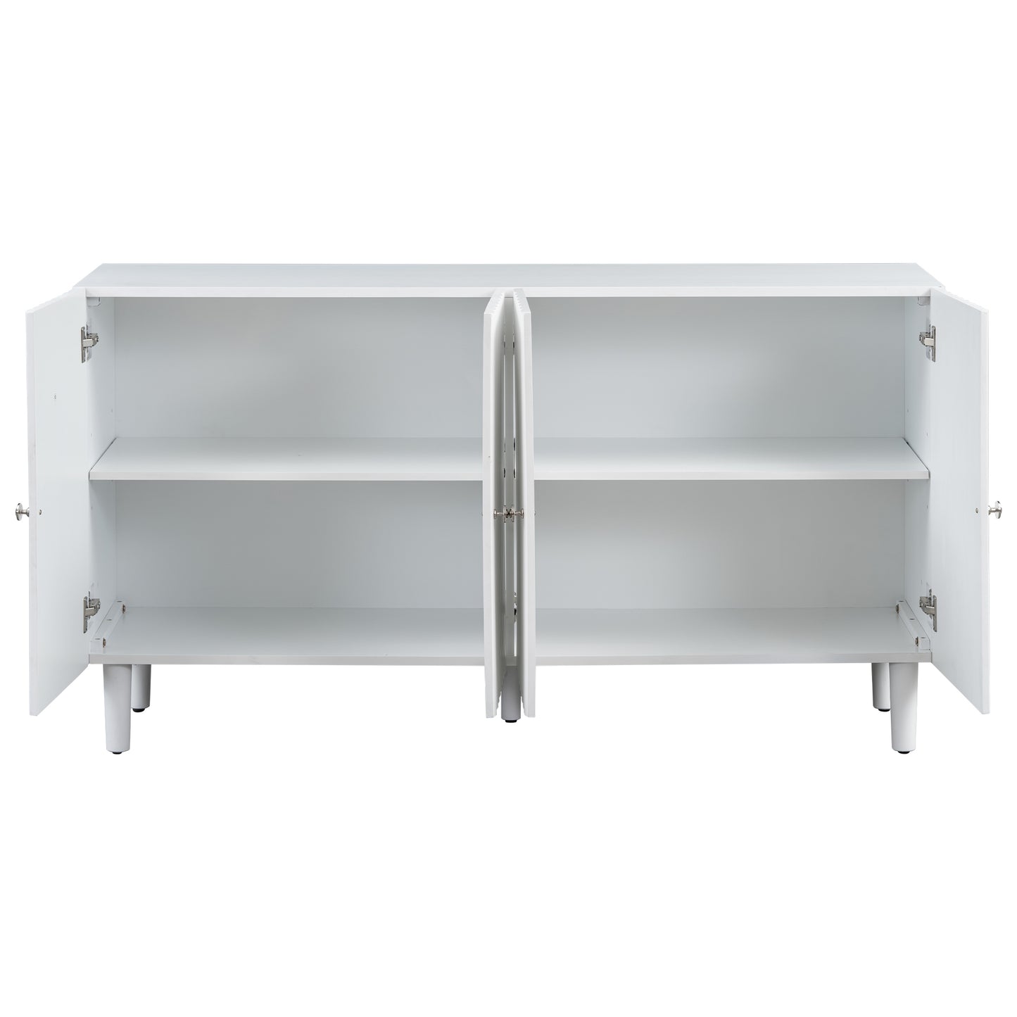 U_STYLE Elegant Four-Door Sideboard with Wavy Pattern Doors, Cylindrical Legs, and Sleek Metal Handles, Adjustable, Suitable for Study, Entryway and Living Room