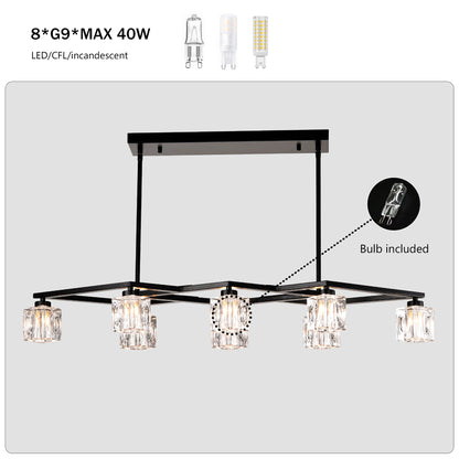 8-Light Metal Chandelier for Dining Room & Kitchen Island, Ceiling Pendant G9 Bulbs Included Matte Black
