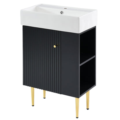 Modern 21.6" Black Bathroom Vanity with Ceramic Sink and Right-Side Storage Cabinet