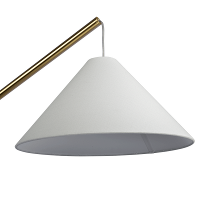 Floor Lamp with On/Off Switch, Coned Base, Hanging White Shade, 67in Tall, Room Light, Antique Brass