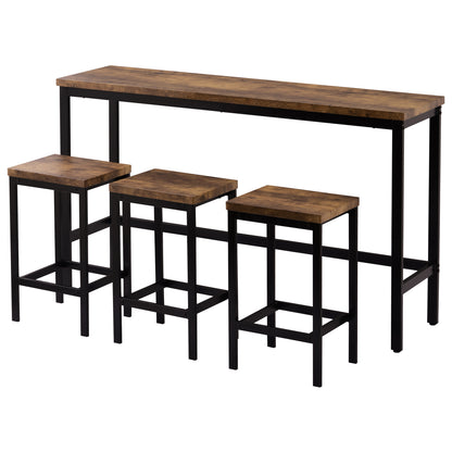 Counter Height Dining Table With 3 Stools Footrest Brown