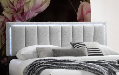 Elegant Light Gray Wool Upholstered Queen Bed with LED Channel Tufted Headboard