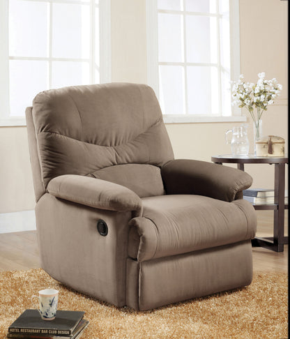 35-Inch Microfiber Motion Recliner with Pillow-Top Armrests, 3-Inch Wall Clearance, D18 Foam Light Brown