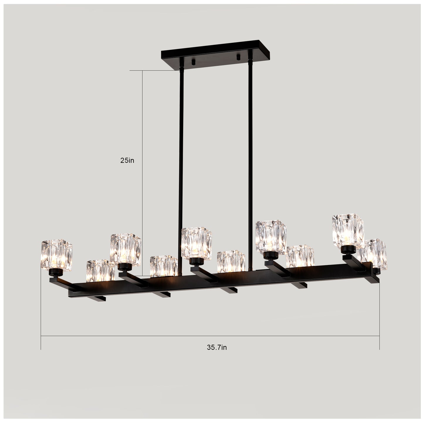 10-Light Pendant Chandelier for Dining Room & Kitchen Island, Farmhouse Metal, G9 Bulbs, Matte Black