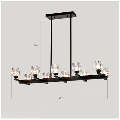 10-Light Pendant Chandelier for Dining Room & Kitchen Island, Farmhouse Metal, G9 Bulbs, Matte Black
