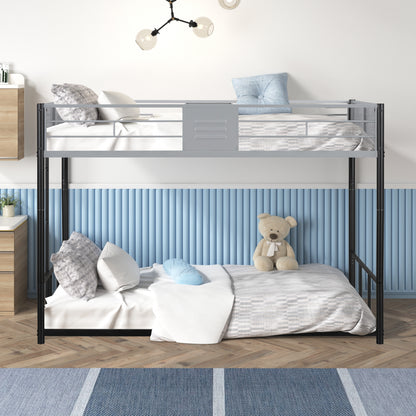 Sturdy Metal Twin Over Twin Bunk Bed with Safety Guardrail and Noise-Reduced Design