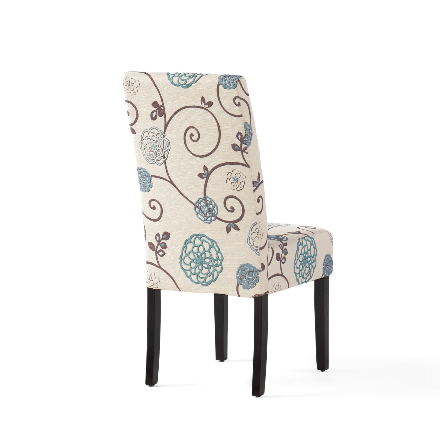 Contemporary Dining Chair Set of 2, 17.5W x 26.5D x 39.5H, Fabric, Rubberwood Legs, White and Blue
