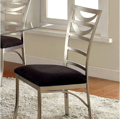 2-Piece Contemporary Metal Dining Chairs with Padded Microfiber Seats, Ladder-Back, Powder-Coated Black