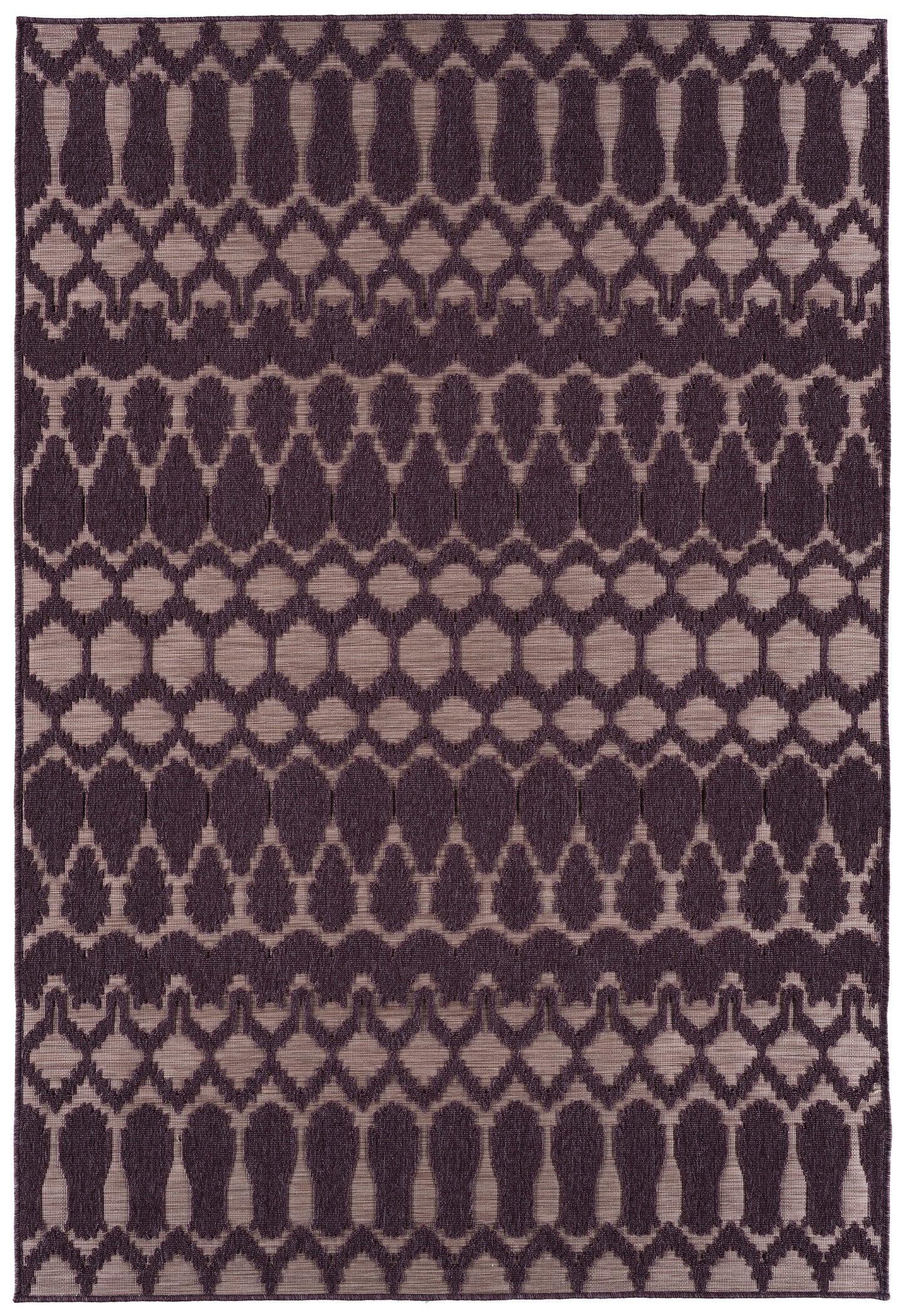 2' x 3' Rectangular Throw Rug, Polypropylene, Indoor/Outdoor, Geometric Textured High-Low, Purple