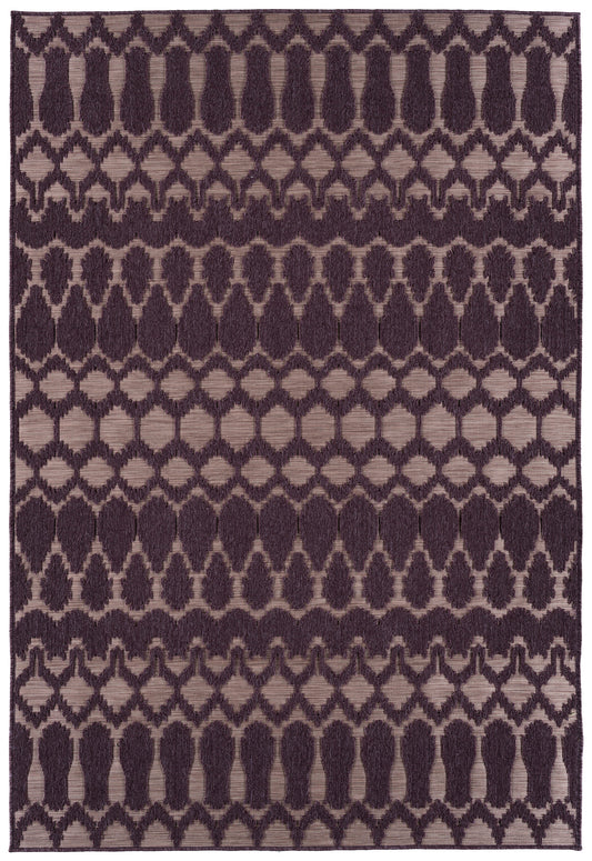 2' x 3' Rectangular Throw Rug, Polypropylene, Indoor/Outdoor, Geometric Textured High-Low, Purple