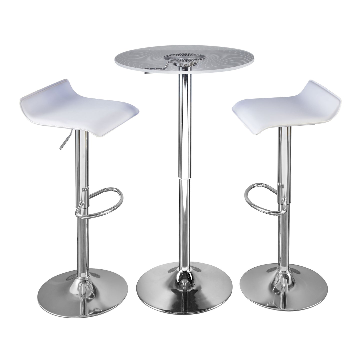 Contemporary Adjustable 3-Piece Bar Set with LED Light-Up Chrome Metal and Clear Acrylic - White
