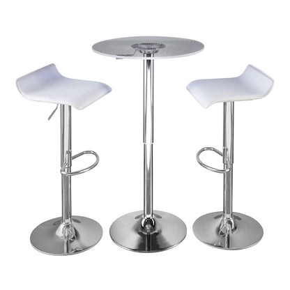 Contemporary Adjustable 3-Piece Bar Set with LED Light-Up Chrome Metal and Clear Acrylic - White