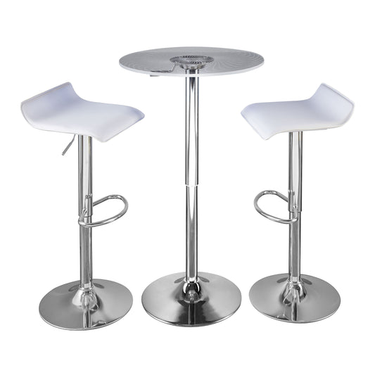 Contemporary Adjustable 3-Piece Bar Set with LED Light-Up Chrome Metal and Clear Acrylic - White