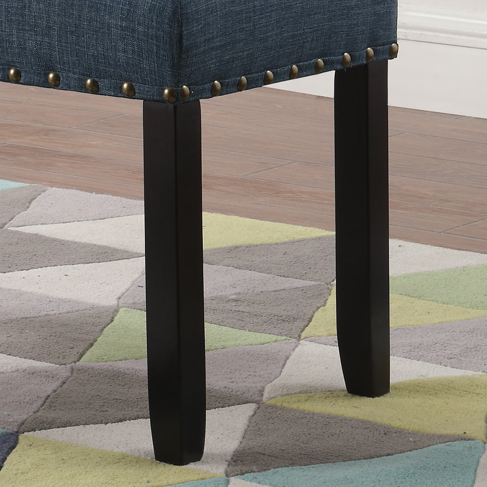 44-Inch Fabric Dining Bench with Nailhead Trim, Linen-Cotton Upholstery, Solid Hardwood Legs, 19H Blue