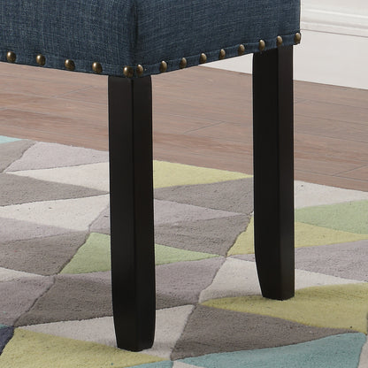 44-Inch Fabric Dining Bench with Nailhead Trim, Linen-Cotton Upholstery, Solid Hardwood Legs, 19H Blue