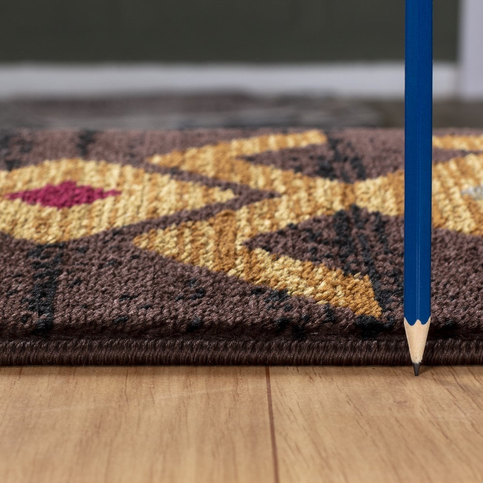 Southwest Area Rug, 7'3 x 5'3, Polypropylene, Low-Pile, Stain-Resistant, High-Traffic, Kid & Pet, Brown