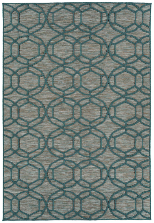 2' x 3' Throw Rug - Polypropylene, Textured, UV Stabilized, Fade-Resistant, Contemporary Geometric Teal