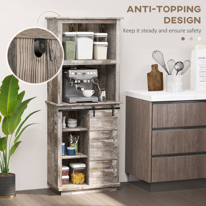 Rustic Farmhouse Kitchen Pantry Cabinet with Sliding Barn Door, Adjustable Shelving and Vintage Finish