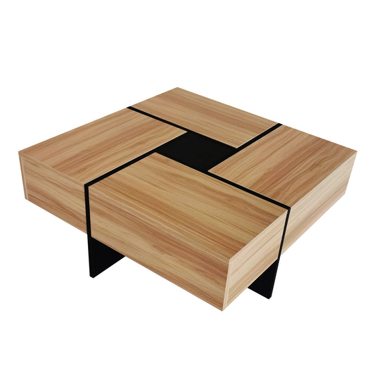 Extendable Coffee Table with 4 Hidden Storage Compartments, 31.5in Square, ParticleBoard LivingRoom Brown