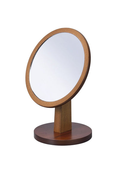 Walnut-Finished 9.5" Tall Dual-Material Makeup Mirror on Pedestal