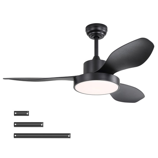 47-Inch Ceiling Fan with Remote, 6-Speed Reversible DC Motor, 22W LED Light, Quiet for Bedroom, Black