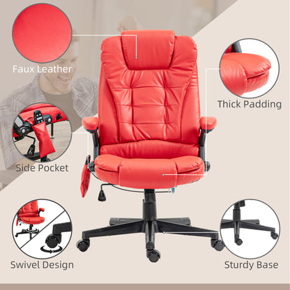 Ergonomic Red Vibration Massage Office Chair with Heated Recline, PU Leather, Remote Control, and Armrests