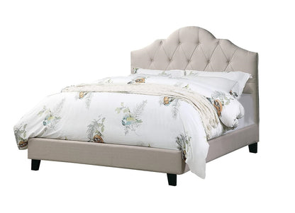 Modern Queen Size Bedframe with Adjustable Light Brown Upholstered Headboard and Tufted Design