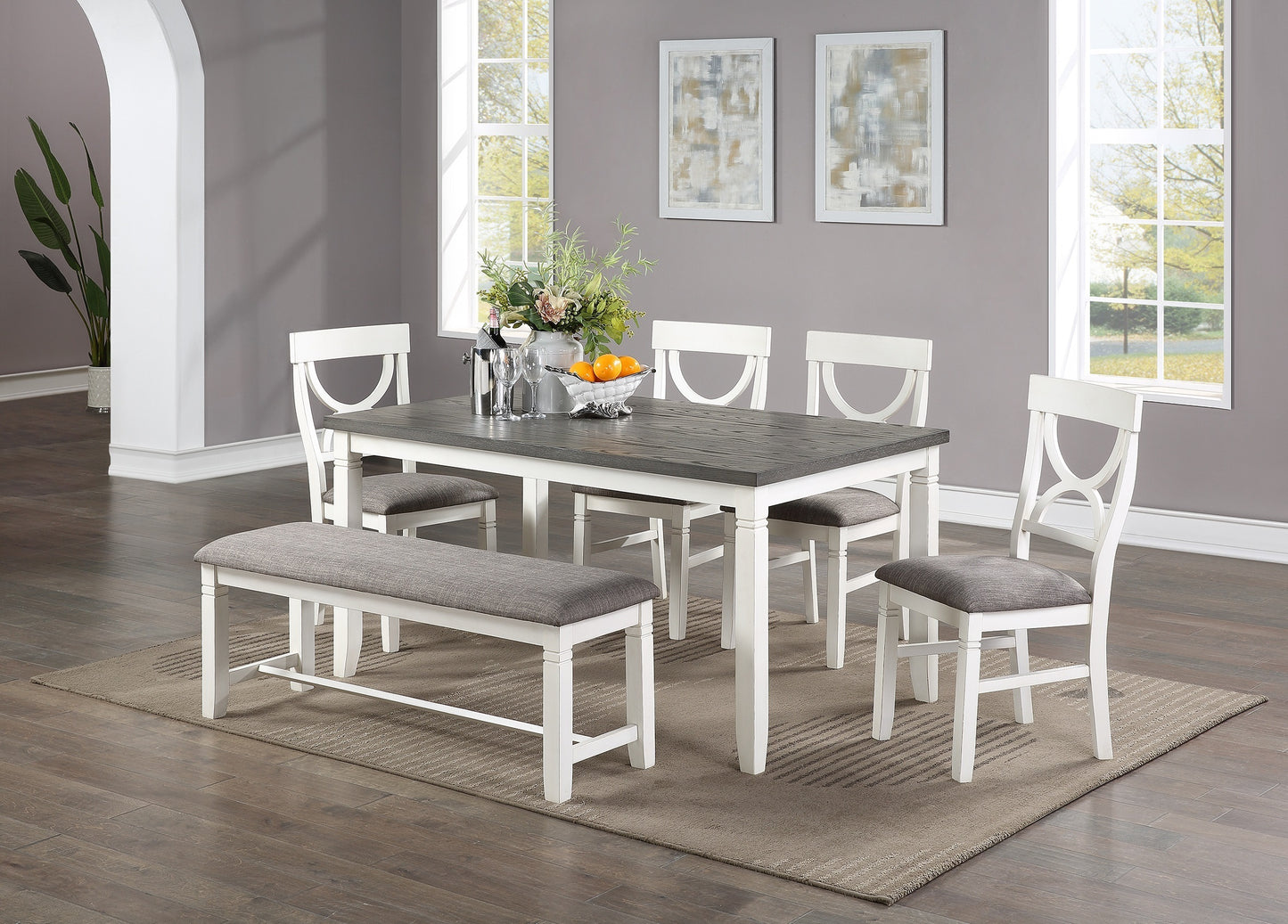 Six Piece Dining Set With 60 Inch Table And Chairs White