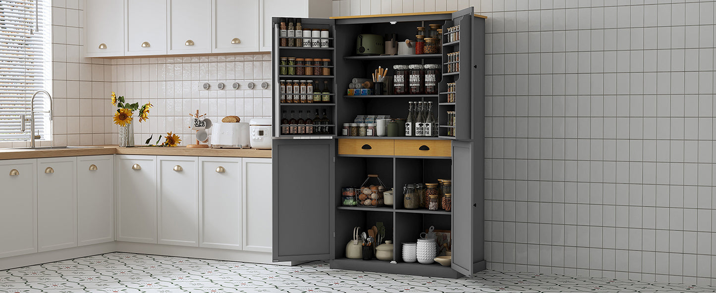 40.2"x20"x71.3" Modern High Kitchen Pantry - Spacious Storage Cabinet with Adjustable Shelves & Drawers in Gray