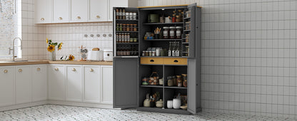 40.2"x20"x71.3" Modern High Kitchen Pantry - Spacious Storage Cabinet with Adjustable Shelves & Drawers in Gray
