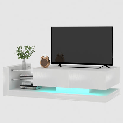 TV Console with 90% Storage, 31-Mode RGB LED, App & Remote, 75-Inch TV Stand, Particle Board, White