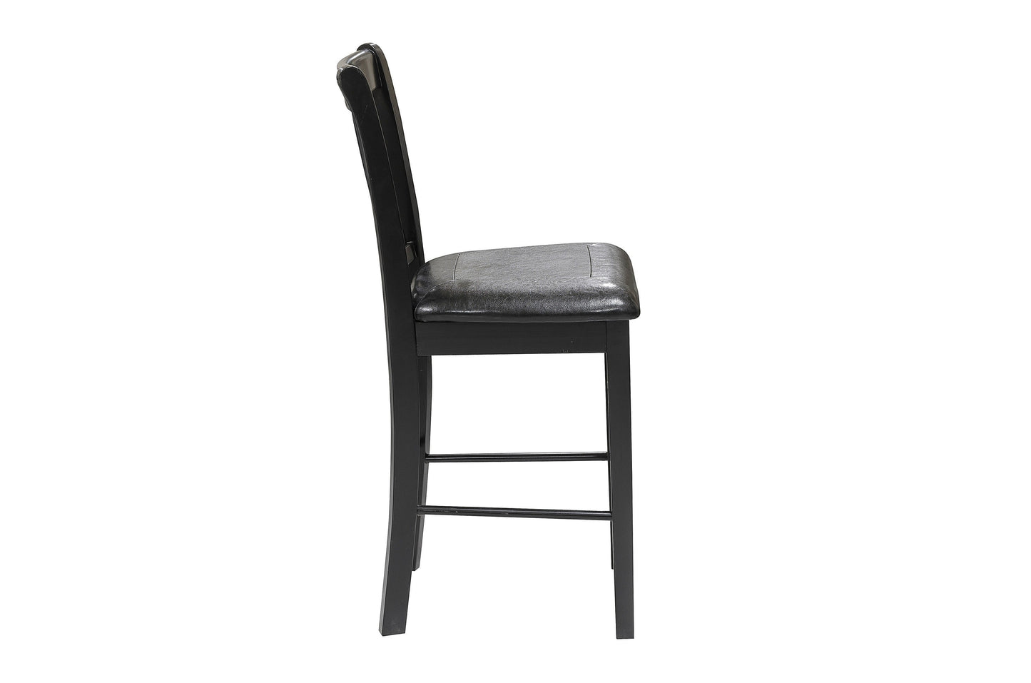 Black Finish 5pc Counter Height Set Dining Counter Height Table with Lower Shelves and 4x Chairs Set Faux Leather Upholstered Kitchen Dining Furniture