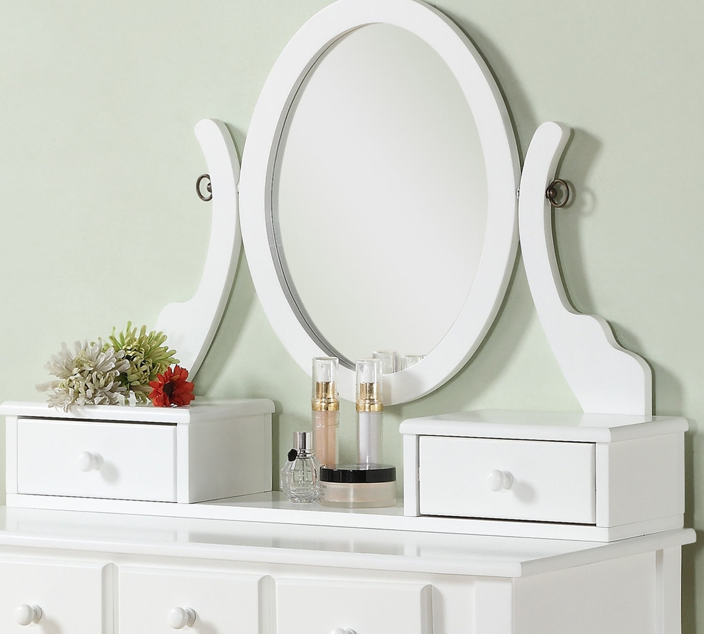 Wood Makeup Vanity Table and Stool Set for Bedroom, Elegant Space-Saving Home Vanity White