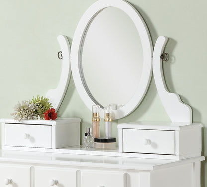 Wood Makeup Vanity Table and Stool Set for Bedroom, Elegant Space-Saving Home Vanity White