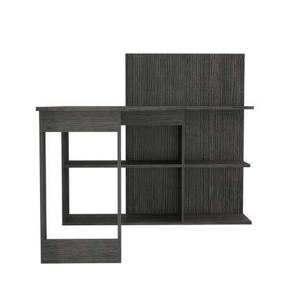 L-Shaped Modern Computer Desk with Five Open Shelves - Smokey Oak