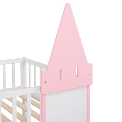 Pink Twin Castle Bunk Bed with Ladder - Enchanting Design for Kids