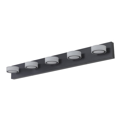 LED 5-Light Vanity Light Fixture for Over-Mirror Bath Wall, 37in Long, Modern Iron & Acrylic Black