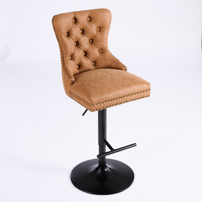 Orange Aged Retro PU Swivel Bar Stools Tufted Back